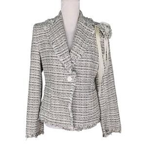 Anne Carson Silk Blend Blazer M Black White Plaid New
